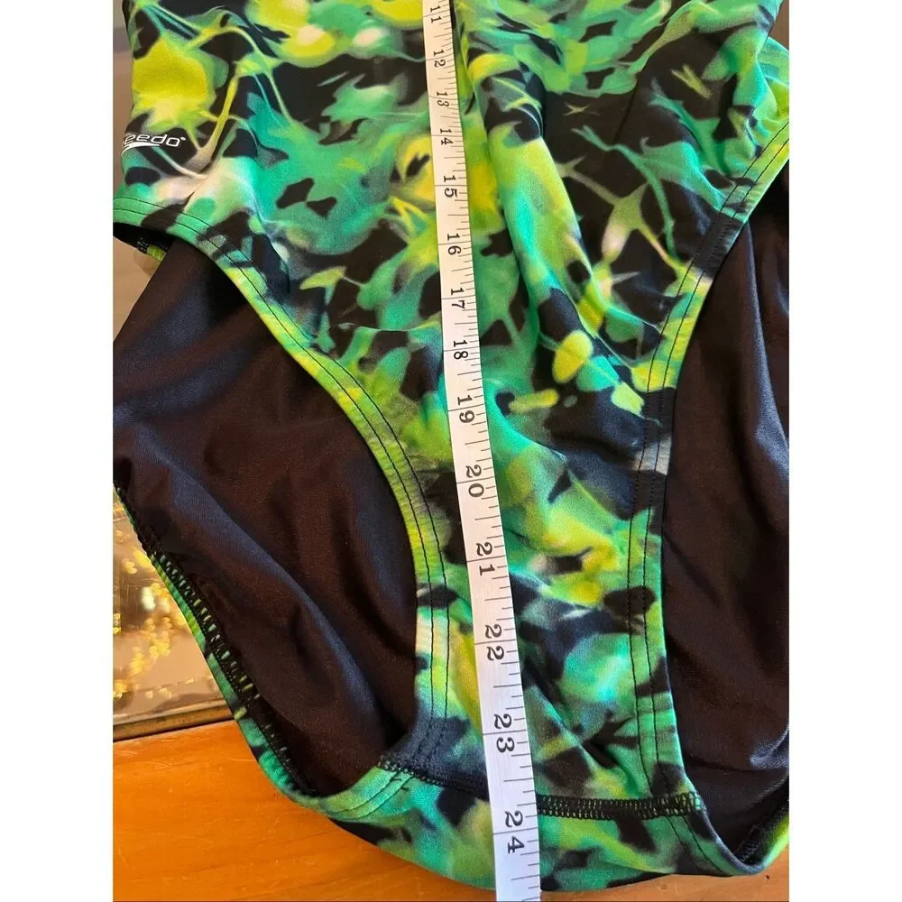 Speedo Kids Shatter Skin Print Super Pro Back One Piece Swimsuit Green Size 14